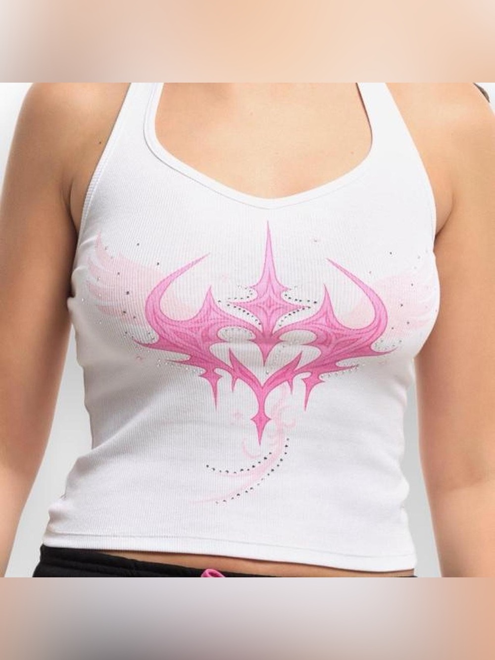 Sweet Society Pink Cyber Sigil Rhinestone Girls Halter Top Size L BNWT